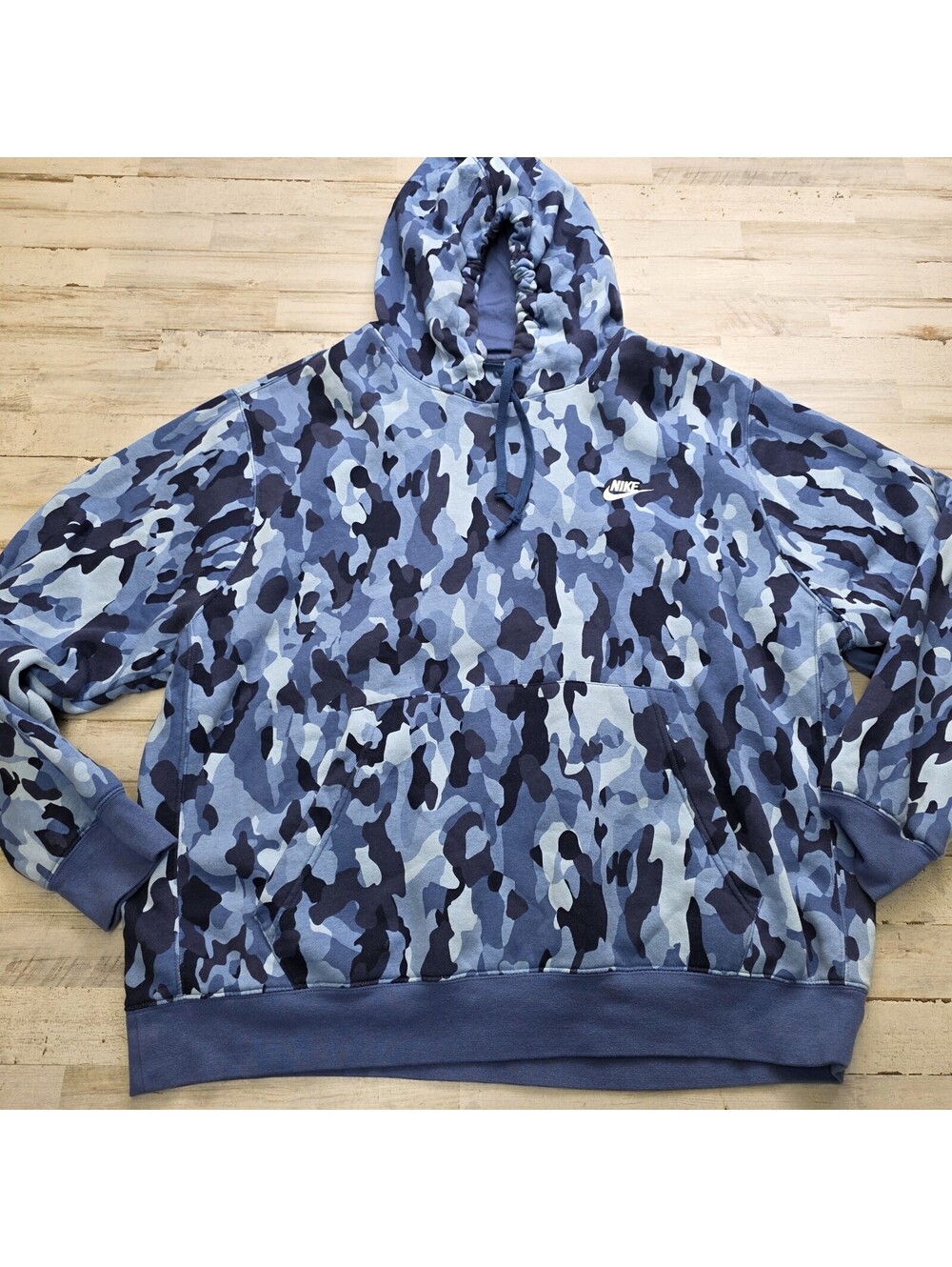 Nike Sportswear Club Camo Fleece Pullover Hoodie Stone Blue Size Men's XXL